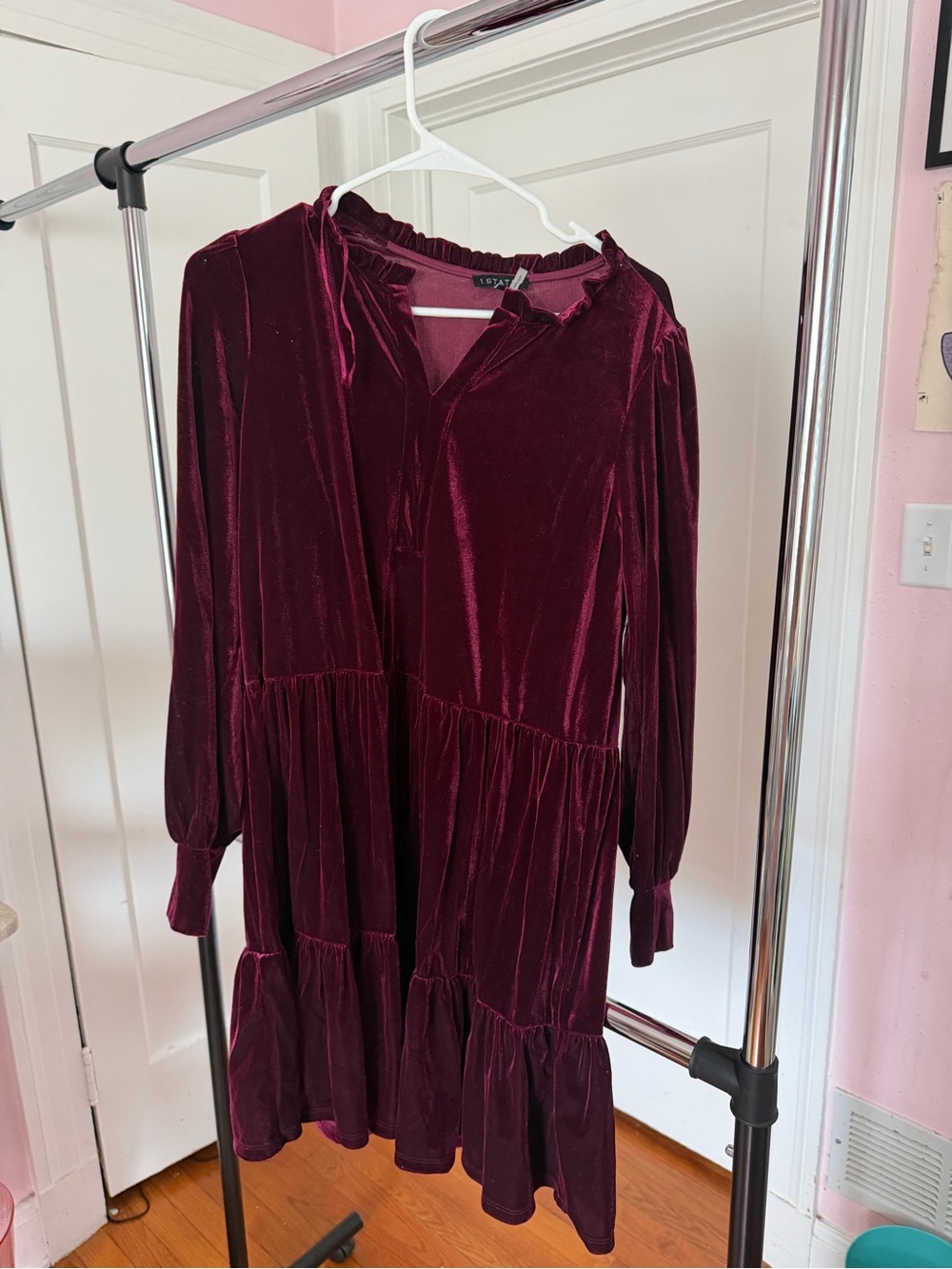 Woman’s Velvet Long Sleeve Burgundy Dress